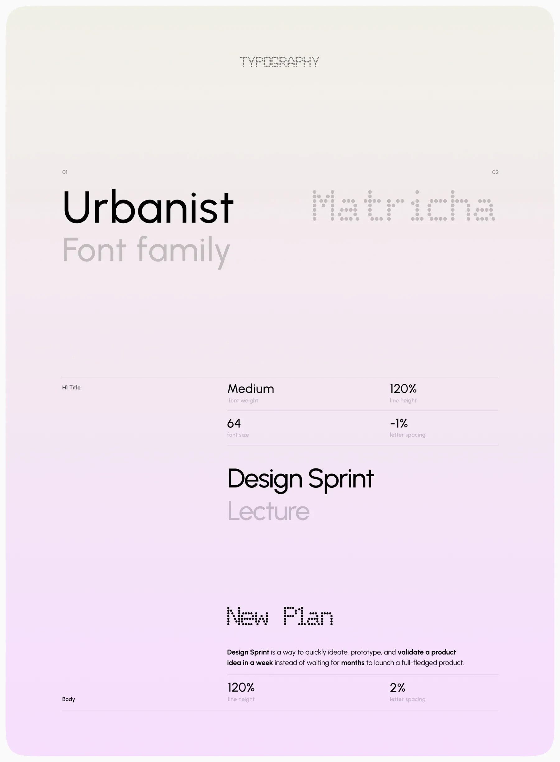 My Notes typography system using the Urbanist and Matricha typefaces
