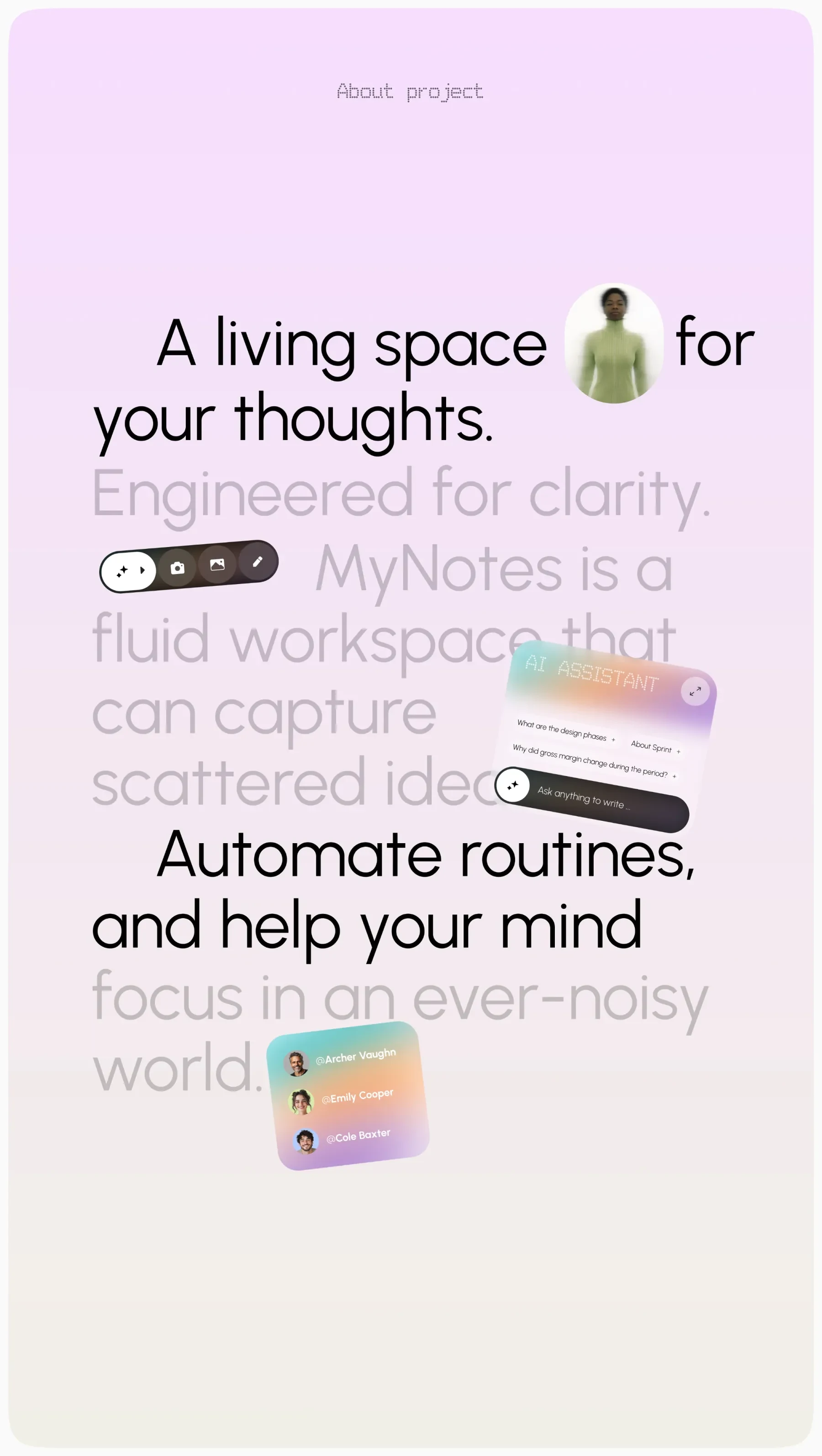 My Notes adaptive workspace screens with the AI assistant