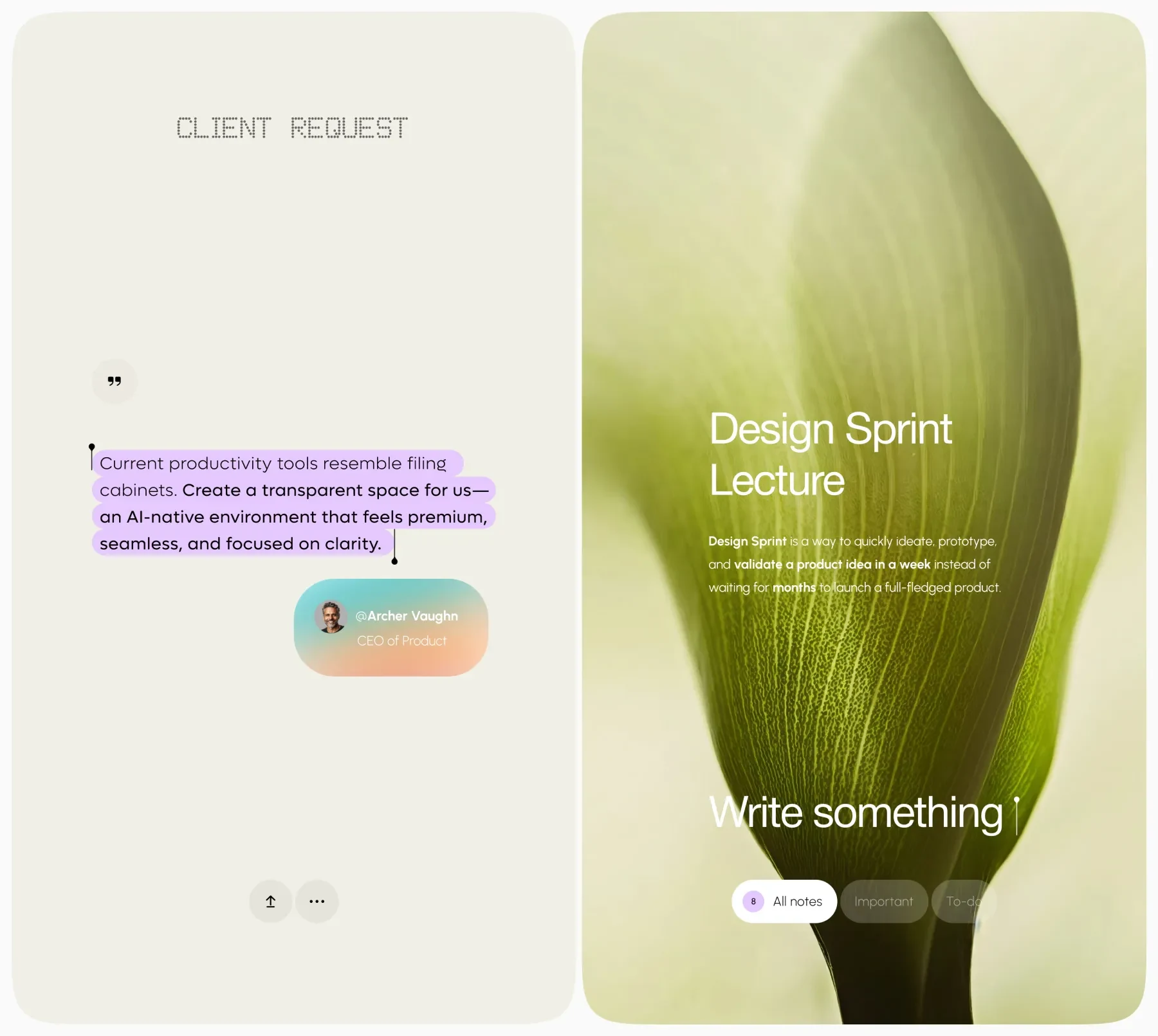 My Notes app interface — distraction-free board for notes, checklists and voice memos